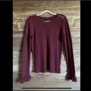 Deep Purple Scoop Neck Sweater with Ruffle Sleeve